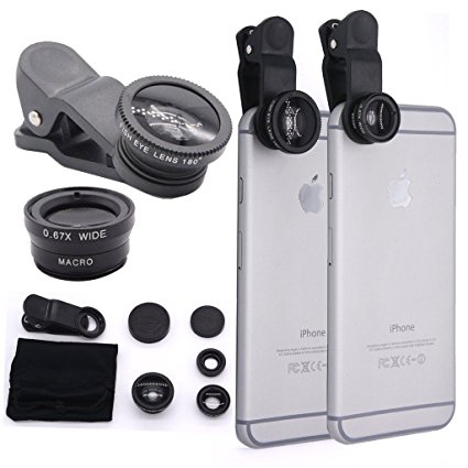 Waloo™ [Zuntex Series] 3 -in- 1 Camera Universal Lens Filters, Fish Eye Lens, Macro Lens and Wide Angel Lens for iPhone 5, iPhone 5S, iPhone 6, iPhone 6S, Iphone 6 Plus, iPhone 6S Plus (Black)