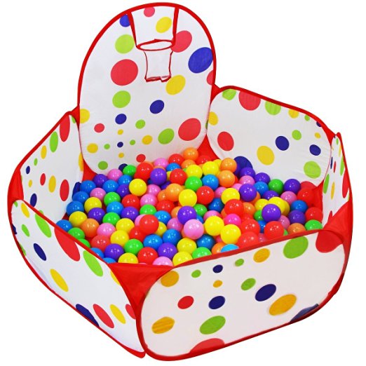 Dreampark Kids Ball Pit Playpen Ball Tent with Basketball Hoop and Zippered Storage Bag for Toddlers, 3.93 ft/120cm (Balls not Included)