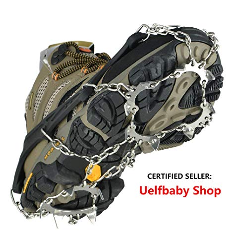 Uelfbaby 19 Spikes Crampons Ice Snow Grips Traction Cleats System Safe Protect for Walking, Jogging, or Hiking on Snow and Ice (Fit L,XL,XXL Shoes/Boots)