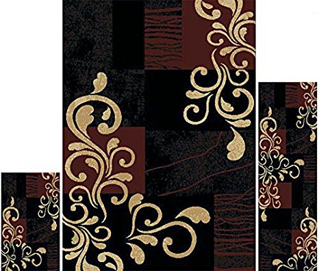 Home Dynamix Area Rugs - Ariana Collection 3-Piece Living Room Rug Set - Ultra Soft & Super Durable Home Décor - HD1879-502 Ebony/Brown