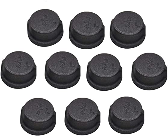 Black Malleable Iron Pipe Fitting Cap,Black Pipe Caps for Steampunk Vintage Shelf Bracket DIY Plumbing Pipe Decor Furniture(3/4 inch,10 Pack)