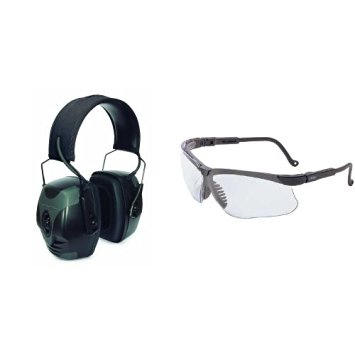 Howard Leight by Honeywell Impact Pro Sound Amplification Electronic Earmuff (R-01902) with Sharp-Shooter Safety Eyewear, Clear Lens (R-03570)