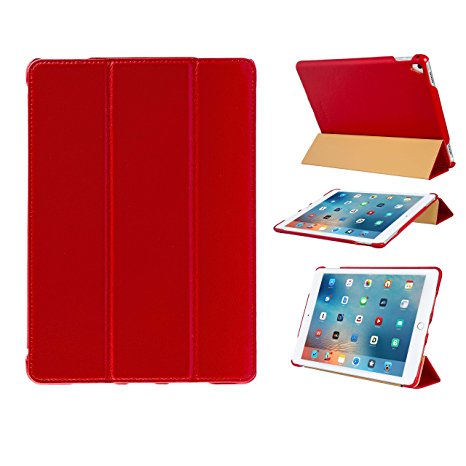 FUTLEX Genuine Leather Smart Cover Case for iPad Pro (9.7") - Red - Full Grain Leather - Unique Design - Multiple Stand Position - Auto Wake / Sleep Function - Handcrafted - 100% Genuine Leather - Maximum Protection