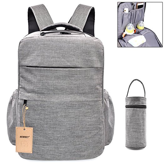 Multi-Pocket Backpack Diaper Bag Insulated Pockets Anti-Water Material Sundry Bag Moms and Dads,Large 16.9''(H)x 11''(L)x 6.7''(W)- Grey
