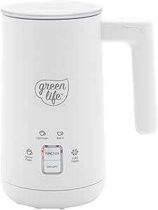 GreenLife Ceramic Electric Milk Frother, 10oz, 4-in-1, Auto Hot and Cold Foam, Dense and Light Foam, PFOA and PFAS Free, Cordless Milk Warmer and Steamer for Latte, Coffee, White