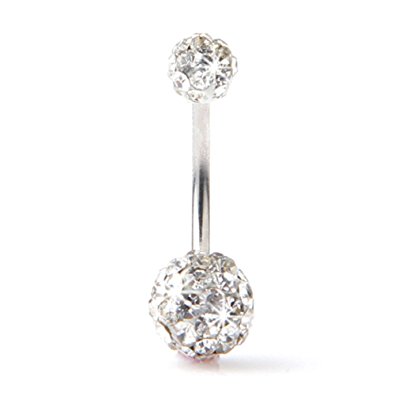 8 Color for Choose Belly Ring Double Ball Full Swarovski Crystals Belly Button Rings Navel Bar 14G (1.6mm) 7/16"(11mm)