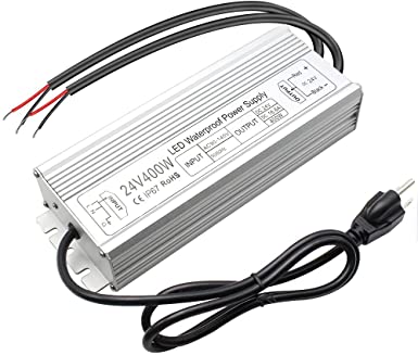 inShareplus 24V 400W LED Power Supply, IP67 Rainproof Waterproof Outdoor Driver,AC 90-140V to DC 24V Low Voltage Transformer, Adapter Converter for LED Light, Computer Project, Outdoor Use