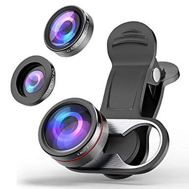 Camera Lens Kit, Stoon 180° Fisheye Lens & 15X Macro Lens & 0.65X Super Wide Angle Lens Clip-on Cell Phone Lens for iPhone X, 8, 8 Plus, 7, 7 Plus, 6, 6 Plus, Samsung Note 8, S9, S9 Plus, etc.