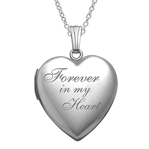 PicturesOnGold.com Forever in My Heart Locket Necklace Pendant in Sterling Silver - 3/4 Inch X 3/4 Inch - Includes 18 inch Cable Chain