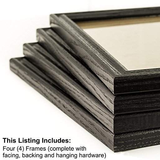 Craig Frames 200ASHBK 11 by 17-Inch Picture Frame 4-Piece Set, Real Wood, .76-Inch Wide, Black