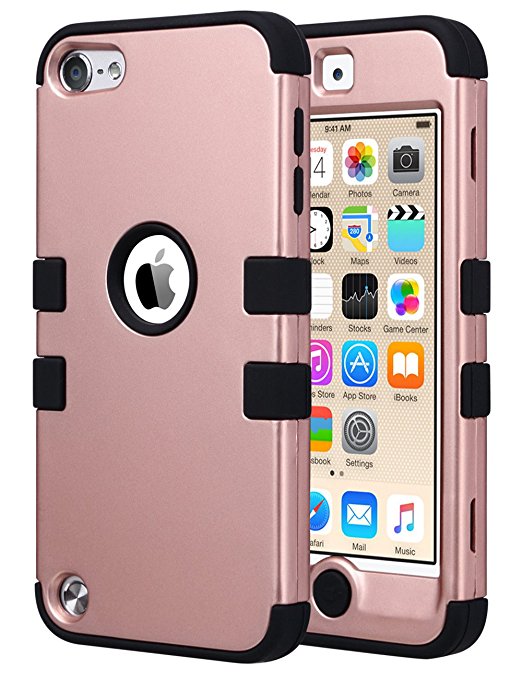 iPod Touch 6 Case,iPod Touch 5 Case,ULAK [Colorful Series] Anti-slip Cover 3 in 1 Hard PC Soft Silicone Hybrid Dust Scratch Shock Resistance for iPod touch 5 6th Gen (Rose gold Black)