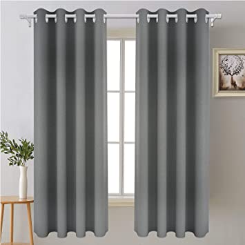 Blackout Curtains for Bedroom, Carttiya Room Darkening Solid Thermal Insulated Curtains with Grommets, Window Curtains Panels/Drapes for Living Room Nursery Kids Room, W52 X L84Inches, 2 Panels(Grey)