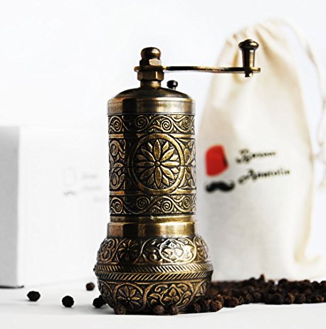 Bazaar Anatolia Turkish Handmade Grinder, Spice Grinder, Salt Grinder, Pepper Mill 4.2'' (3-Antique Gold)