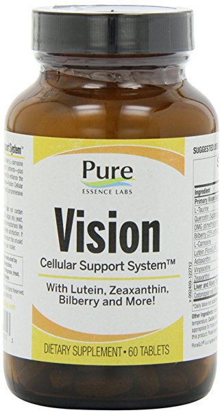 Pure Essence Labs Vision Cellular Support System - With Lutein, Zeaxanthin, Bilberry & More - 60 Tablets