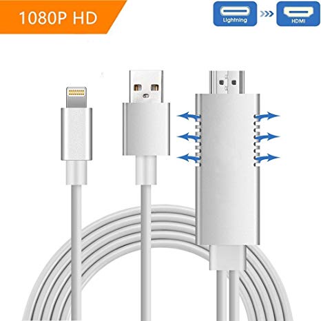 Lightning to HDMI Adapter Cable,Wechip 1080P HDMI Video AV Cable,Digital AV Adapter iPhone HDMI FOR iPhone X/8/7/6/5 Series iPad Touch to HD 1080P HDTV, Monitor,Projector,Plug and Play(New Generation)