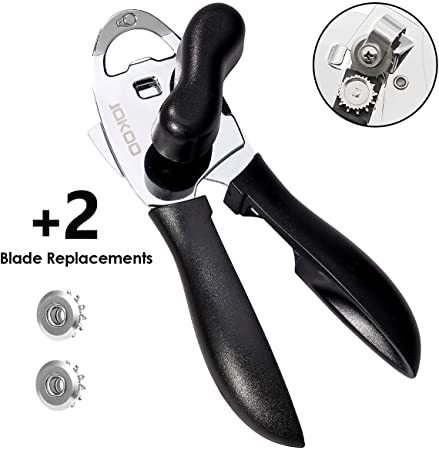 Can Opener, Can Bottle Openers, Manual Can Opener, Stainless Steel Can Opener with Smooth Edge, Unscrew/Open Cap, 4-in-1 Multi Functions, Ergonomic Design, Comfort and Effort-Saving Grip (Black)