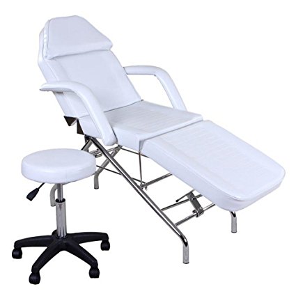 Icarus "Hera" White Facial Bed Spa Chair Tattoo Chair Bed with Towel Holder & Stool