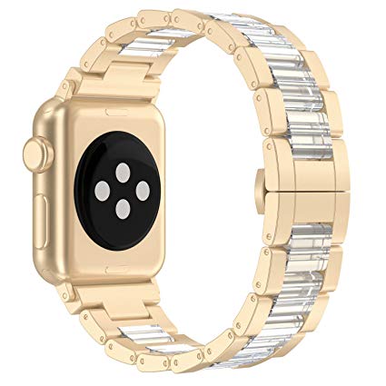 Wearlizer Compatible Apple Watch Band 38mm, Aluminum Wristbands Lightweight Replacement iWatch Straps, Stainless Steel Buckle Clasp Series 3 Series 2 Series 1 Sport Nike  Edition-Champagne Gold