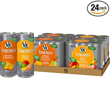 V8  Energy Variety Pack, Healthy Energy Drink, Orange Pineapple and Peach Mango, 8 Fl Oz Can (6 Count (Pack of 4), Total of 24)