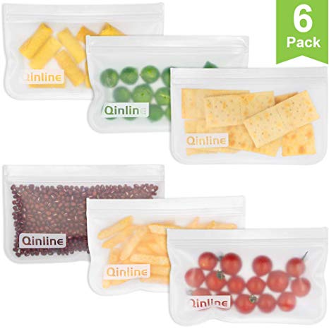 Reusable Snack Bags 6 Pack Leak Proof Freezer Bags EXTRA THICK Reusable Storage Bags & Easy Seal Ziplock Sandwich Bags for Kid Lunch Dry Snacks (Cereal, Nuts, Chips, Etc) Smaller Fruits & Veggies