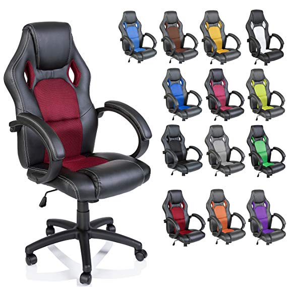 TRESKO Racing Style Faux Leather Office Chair Executive Chair Swivel Chair Redwine, Padded armrests, Racer Gaming Chair with tilt Function and Nylon castors, Gas Lift SGS Tested