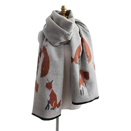 OUYAWEI Women Winter Warm Cashmere Scarf Fox Printed Thicken Shawl Fashion All-match Scarf Wrap