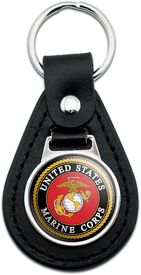 Black Leather Marines USMC Emblem Black Yellow Red Officially Licensed Keychain