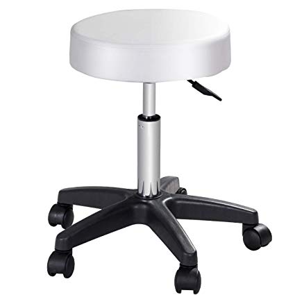 COSTWAY Adjustable Hydraulic Rolling Salon Stool, Swivel Height Bar Stools, 360 Degree Rotation Stool Chair with Casters Wheels for Tattoo/Facial Spa/Massage (White)