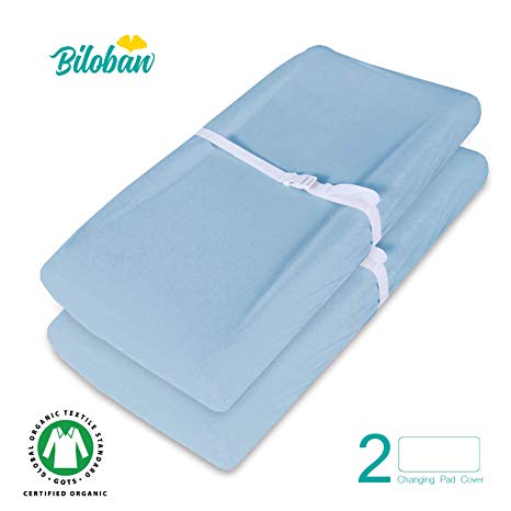 Organic Changing Pad Covers/Change Table Cover Sheets, Waterproof, 100% Organic Cotton, 2 Pack, Light Blue