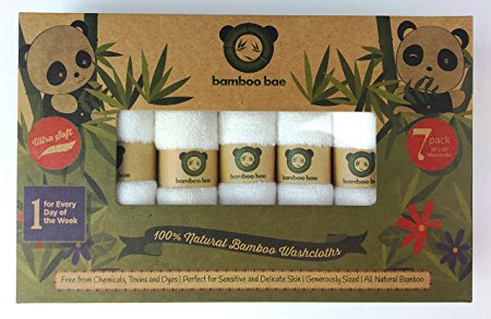 Bamboo Bae - Baby Washcloths (7-pack) 100% Natural Premium Bamboo - SUPER SOFT & Absorbent Towels for Sensitive Skin – No Dyes - Reusable Wipes – 10”x10” Excellent Baby Shower/Registry Gift