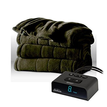 Sunbeam Channeled Microplush Heated Electric Blanket Twin Ivy Green