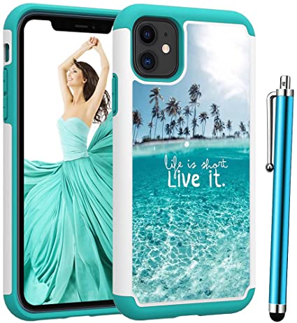 Case for iPhone11,Voanice Shockproof Hybrid Heavy Duty Rugged Protective Hard Plastic & Silicone Rubber Dual Layer Armor Protection Phone Case Sturdy Women Men Girls Cover for Apple iPhone 11-Teal Sea
