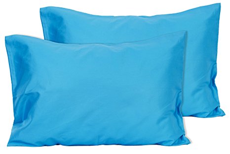 2 Dark Turquoise Toddler Pillowcases - Envelope Style - For Pillows Sized 13x18 and 14x19 - 100% Cotton With Sateen Weave - Machine Washable - 2 Pack