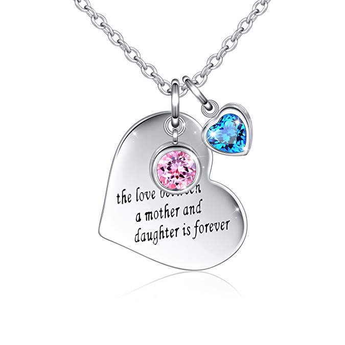 Birthday Gift 925 Sterling Silver Message Engraved Love Heart Pendant Charm Necklace for Grandma Mother Daughter Wife Girlfriend, 18 inches Rolo Chain