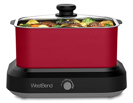 West Bend 87906R 5 Different Temperature Control Settings Dishwasher Safe Includes A Travel Lid & Thermal Carrying Case, 6 quart, Red
