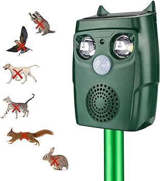 Ultrasonic Cat Repellent Outdoor, 40Ft Solar Animal Repeller, Rechargeable Mole Repellent, Infrared Detection Waterproof Animal Repellent for Cats, Dogs, Squirrels, Rats, Skunks, Raccoons, Deer, Birds