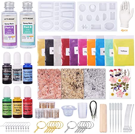 LET’S Resin Resin Molds Silicone Kit Bundle, 129PCS Resin Kits and Molds Complete Set with Pigment Gloves,Tools, Epoxy Resin Jewelry Making Kit for Casting Resin Art