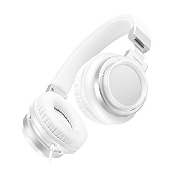 Sound Intone I8 Over-Ear Headphones with Microphone Bass Stereo Lightweight Adjustable Headsets for iPhone iPad iPod Android Smartphones Laptop Mp3 (White Silver)