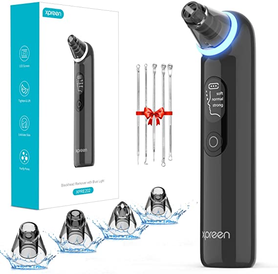Blackhead Vacuum Remover,Xpreen Pore Vacuum Cleaner Tools for Blackhead Whitehead Acne Oils Removal, USB Rechargeable with LED Screen and 4 Porbes,Low Noise