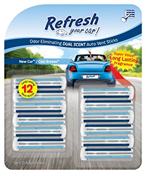 Refresh You Car! E301251100 Vent Clip Dual Scent Car Freshener, New Car and Cool Breeze, 12-Pack