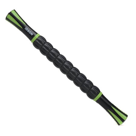 Idson Muscle Roller Stick for Athletes-18 Inches Body Massage Sticks Tools-Muscle Roller Massager for Relief Muscle SorenessCramping and TightnessHelp Legs and Back RecoveryBlack Green