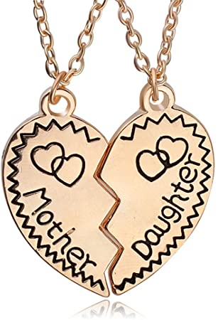 Polytree 2pc Mother Daughter Split Heart Charm Pendant Necklaces for Mom