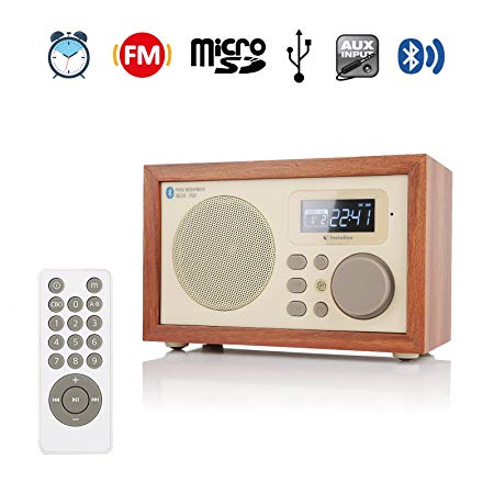 InstaBox i50 Wooden Digital Multi-Functional Speaker with Bluetooth FM Radio Alarm Clock MP3 Player Supports Micro SD/TF Card and USB with Remote Control