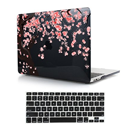 Dongke Unique Design Crystal Hard Sleeve Protective Case for Apple MacBook Air 13 inch Model:A1466 & A1369 with Black Keyboard Cover (Cherry blossoms)
