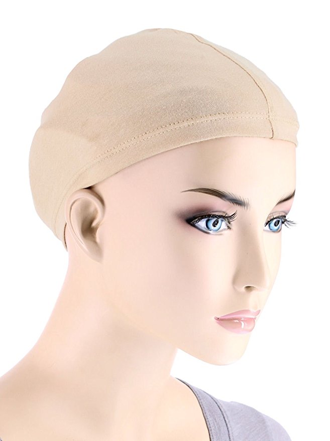 Cotton Wig Liner Cap in Beige for Women with Cancer, Chemo, Hair Loss,