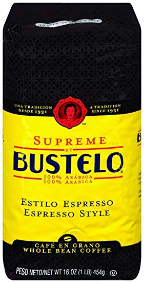 Supreme by Bustelo Whole Bean Espresso Coffee, 16-Ounce Bag (1 Pound)