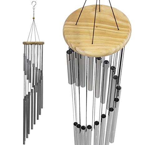 Sorbus Wind Chime – Tubular Decorative Outdoor Garden Accent Soothing Musical Bell Sounds – Great Front Door, Home, Deck, Patio Garden, Metal (Wind Chime - Silver)