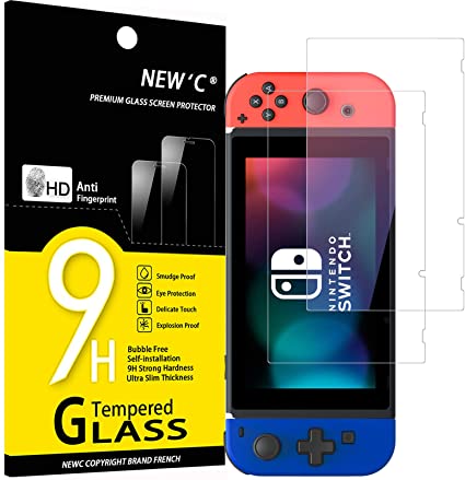 NEW'C 2 Unidades, Protector de Pantalla para Nintendo Switch, Antiarañazos, Antihuellas, Sin Burbujas, Dureza 9H, 0.33 mm Ultra Transparente, Vidrio Templado Ultra Resistente