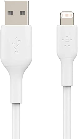 Belkin Lightning Cable (Boost Charge Lightning to USB Cable for iPhone, iPad, AirPods) MFi-Certified iPhone Charging Cable (6.5ft/2m, White) (CAA001bt2MWH)