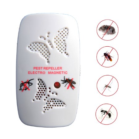 Pest Repeller Ultrasonic - Electronic Pest Control Repel Mice,cockroach,fly,mosquito,ants,spiders,bed Bugs,rodent - Indoor Home Insect Control Repellent Roaches Equipment - Pink & White (White)